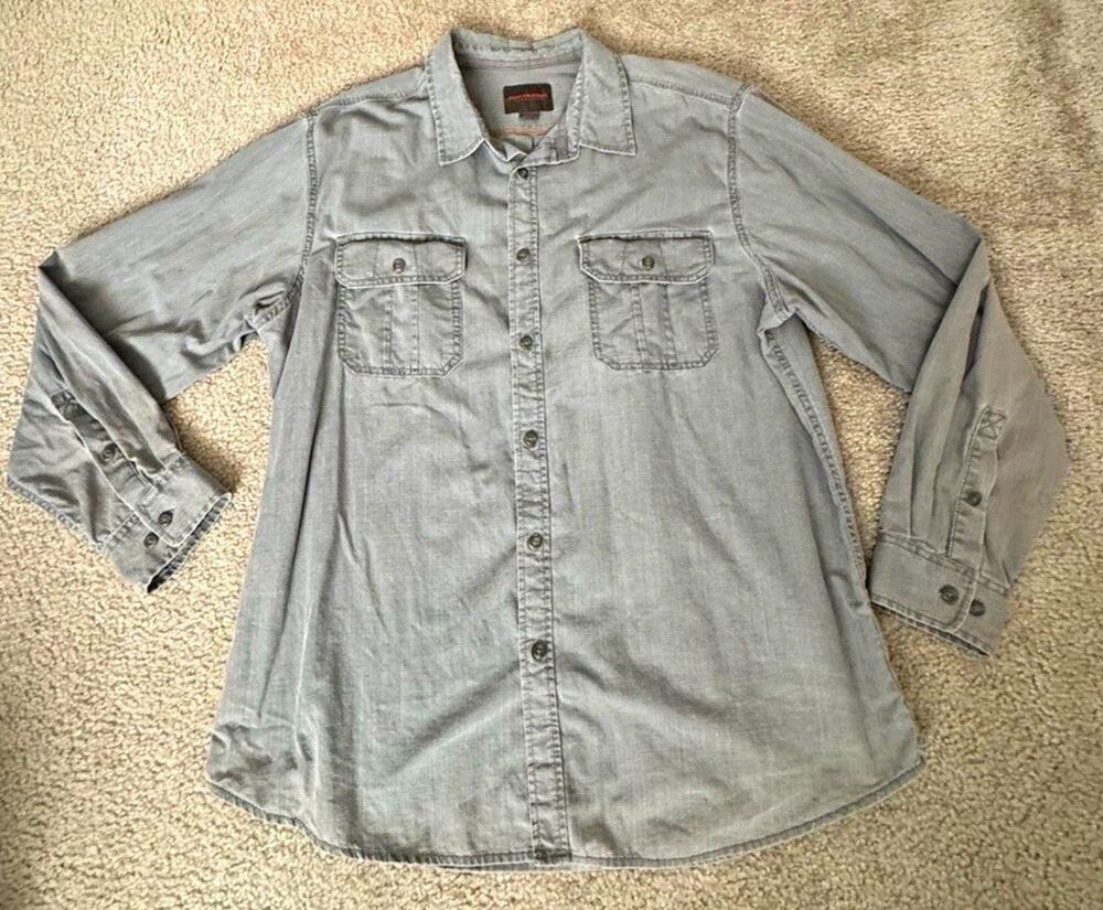 Northwest Territory Mens XL Gray Chambray Button Down Shirt Long Sleeve Cotton
